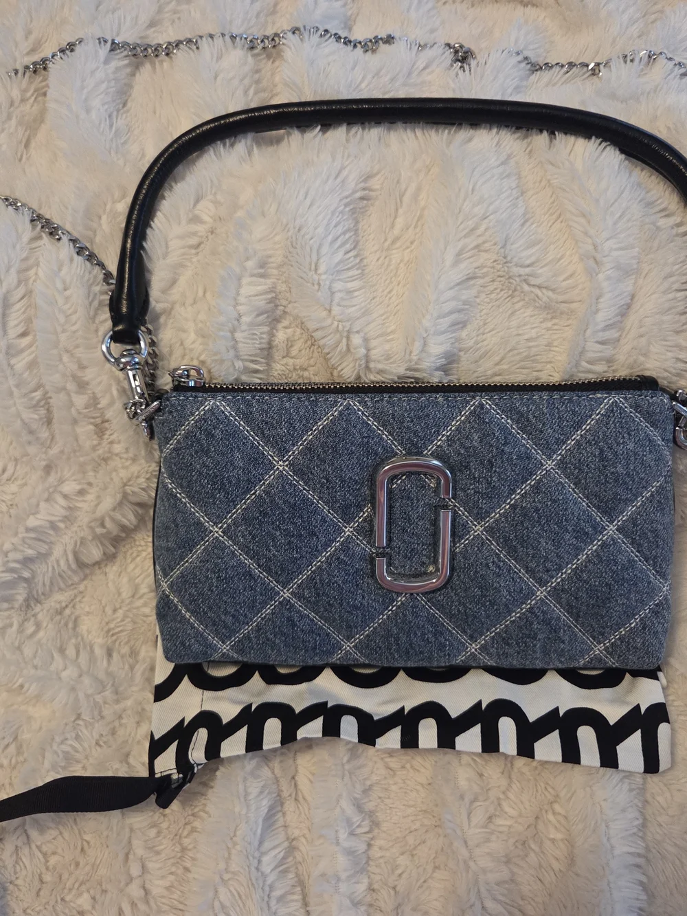 Marc Jacobs Denim Quilted Crossbody with Silver Double-J Emblem